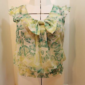 2/$30 Shirt Green Top Butterfly Bow Blouse Elastic